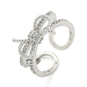 Elegant Silver Bow Double‎ Ring NWT